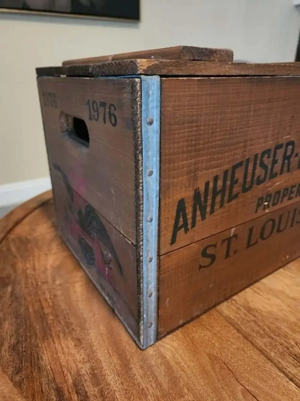 Vintage 1976 Budweiser Anheuser Busch Centennial Wooden Beer Crate Box 1876-1976